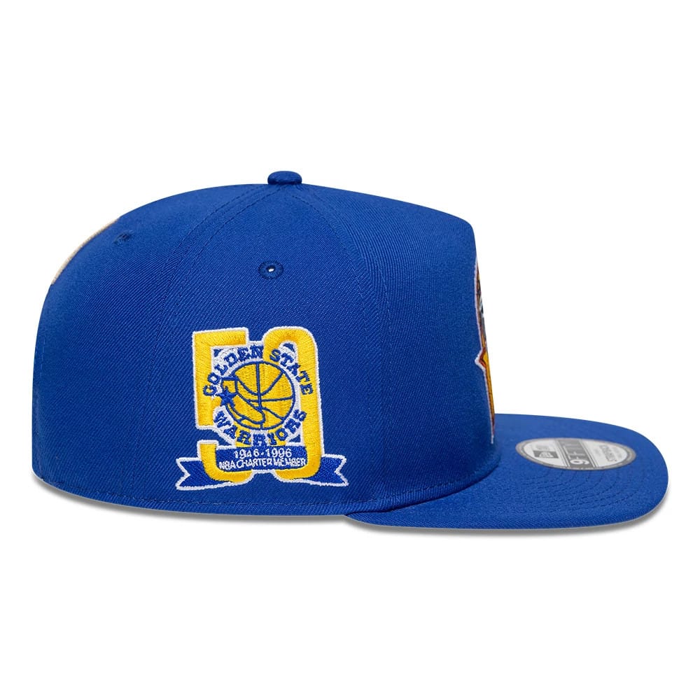 Pictured is this NBA Hardwood Classic Golden State Warriors 9FIFTY A-Frame Snapback cap in blue. 5