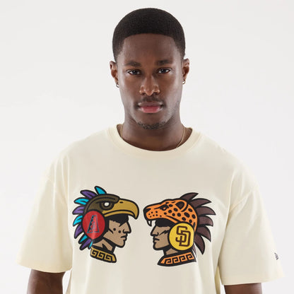 The model is wearing this MLB Mexico City Series 2026 MLB Dueling Logo T-Shirt in Cream 6