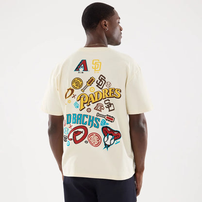 The model is wearing this MLB Mexico City Series 2026 Dueling Logo T-Shirt in Cream. 2