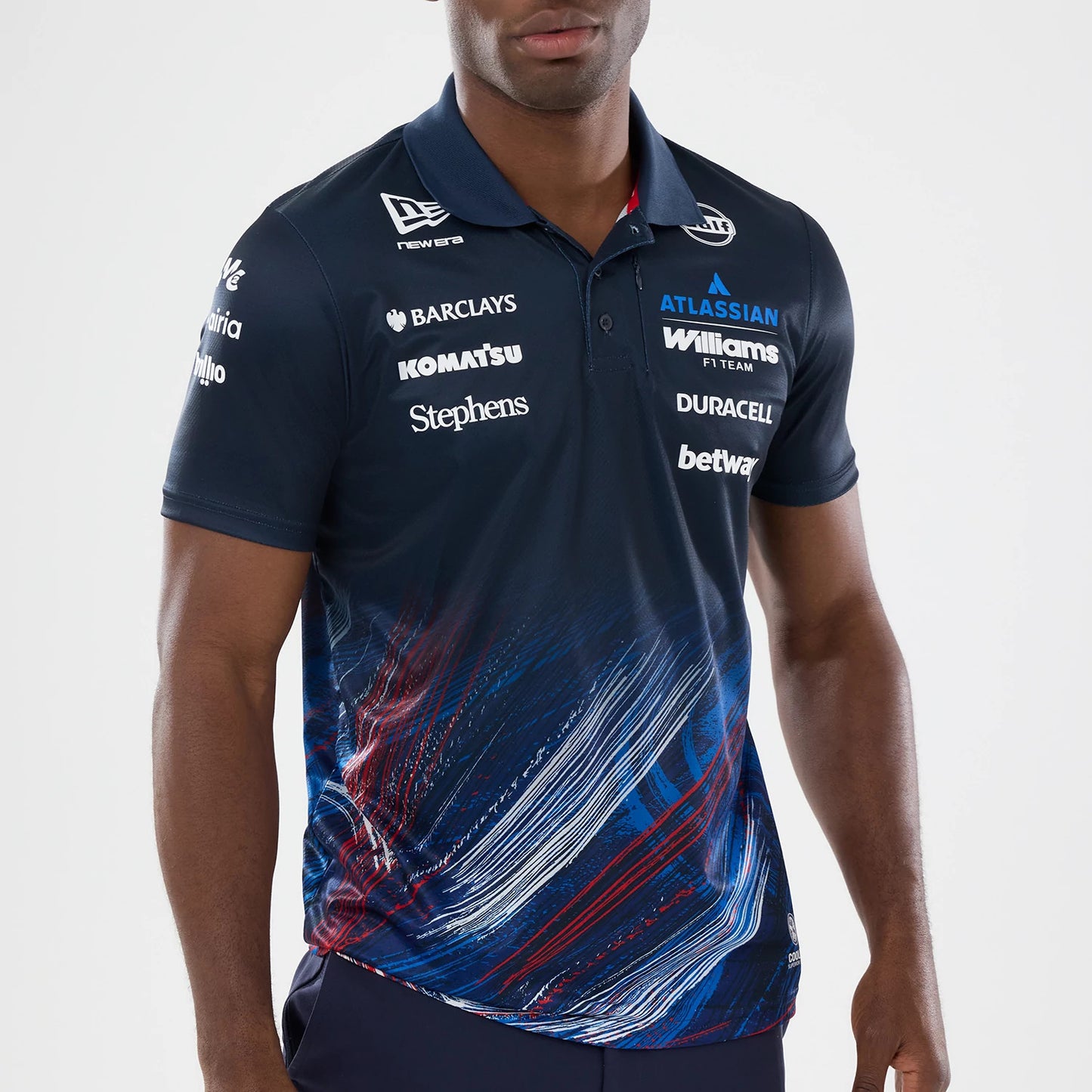 The model is wearing this Williams GB Race Special Tech Polo T-Shirt in navy. 3