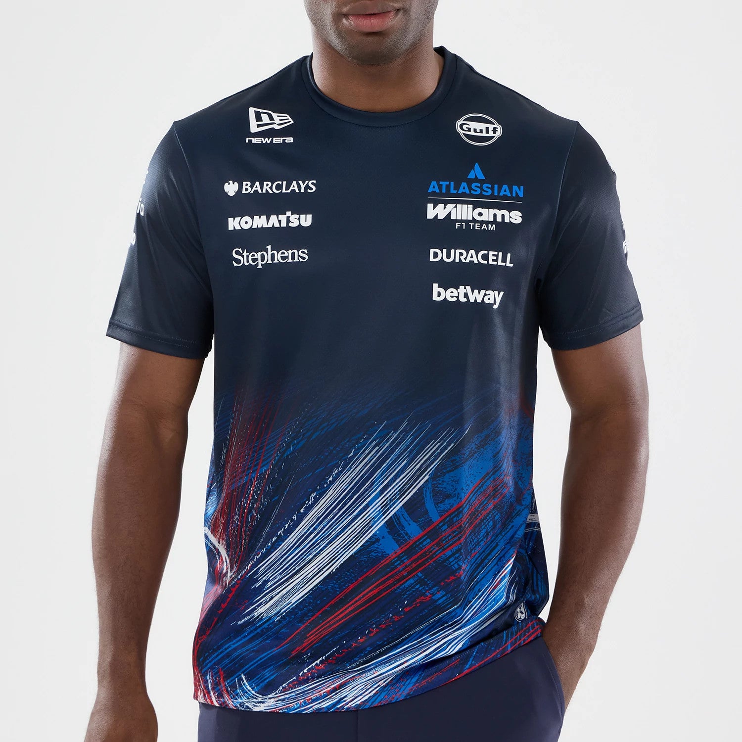 The model is wearing this Williams GB Race Special Tech T-Shirt  in navy. 3