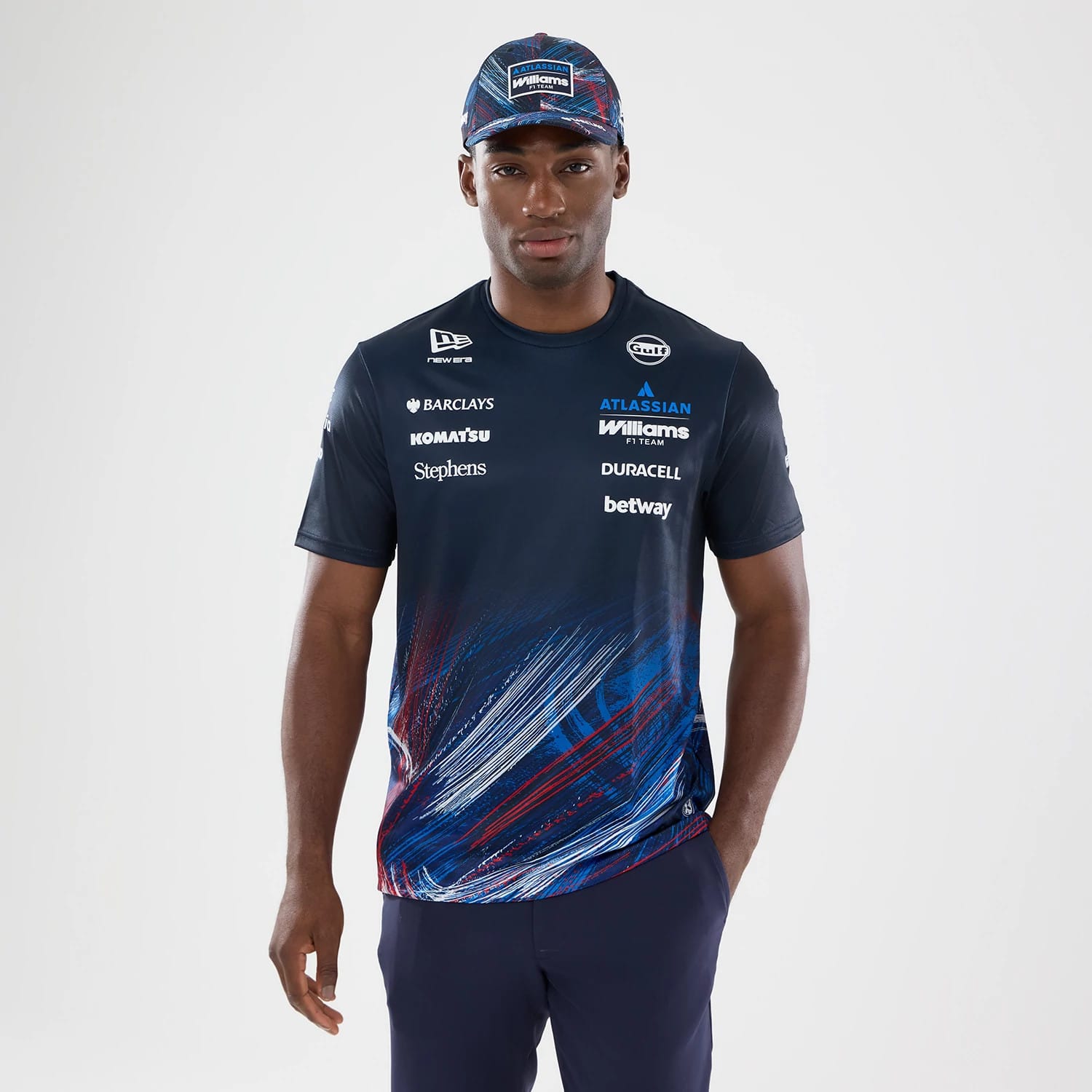 The model is wearing this Williams GB Race Special Tech T-Shirt  in navy. 1
