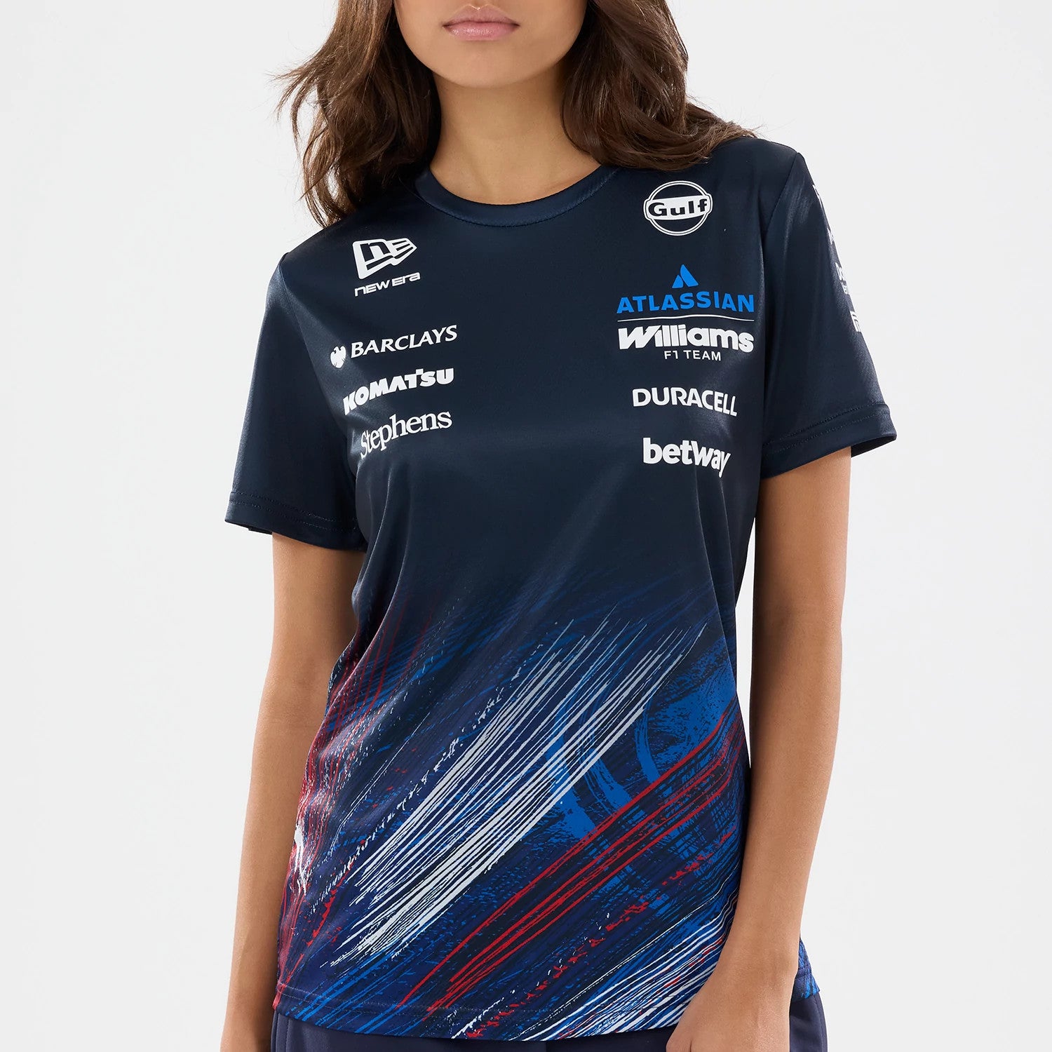 The model is wearing this Womens Williams GB Race Special Tech T-Shirt  in navy. 4