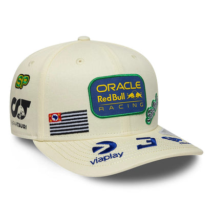 Pictured is this Brazil Race Special Max Verstappen Red Bull Racing 9SEVENTY Stretch Snap cap in cream. 3
