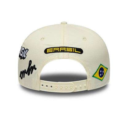 Pictured is this Brazil Race Special Max Verstappen Red Bull Racing 9SEVENTY Stretch Snap cap in cream. 4