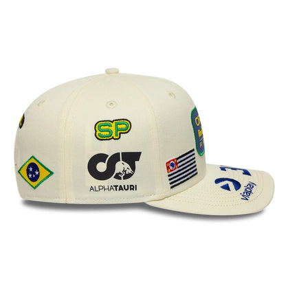 Pictured is this Brazil Race Special Max Verstappen Red Bull Racing 9SEVENTY Stretch Snap cap in cream. 6