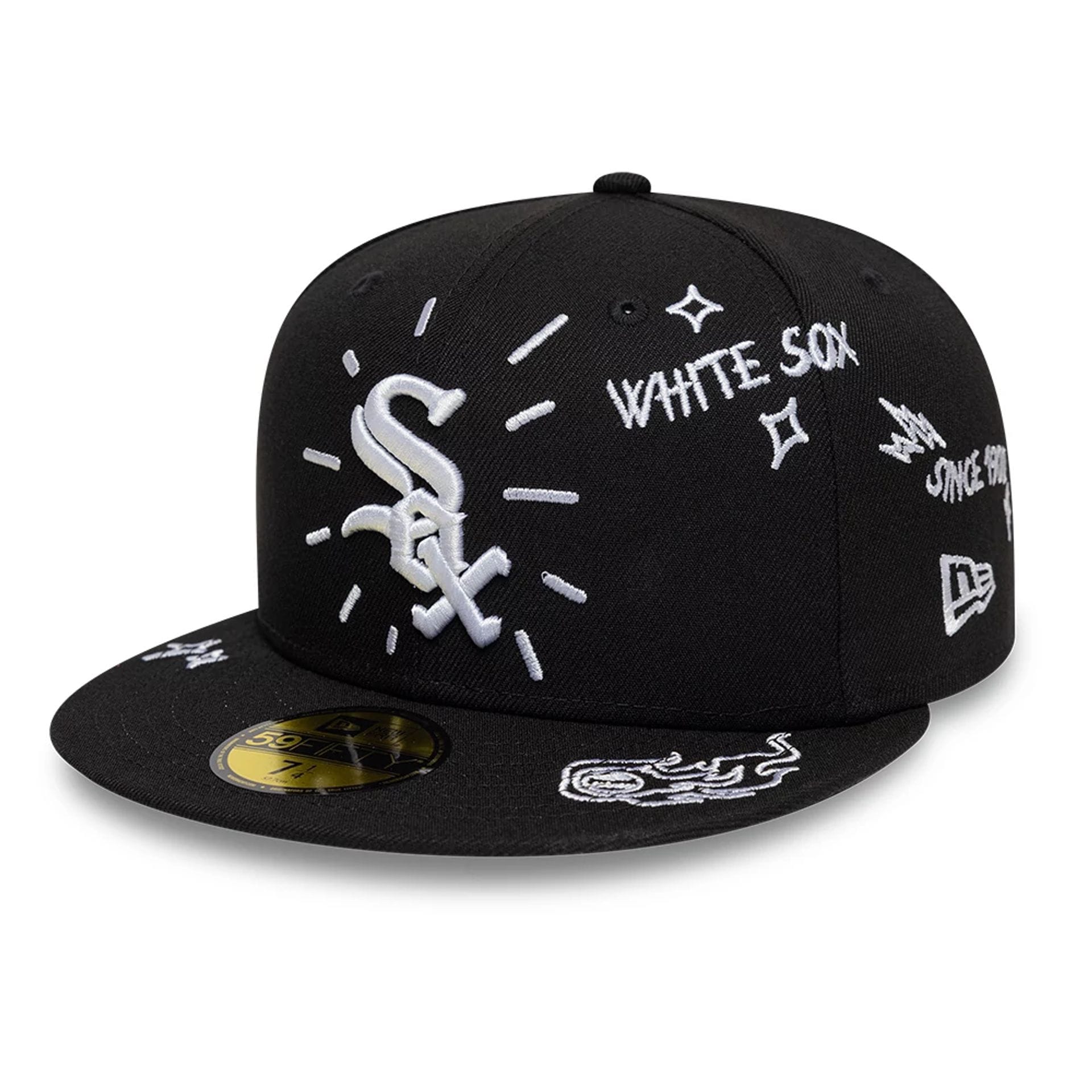 Pictured is this MLB Scribble Chicago White Sox 59FIFTY Fitted cap in black. 1