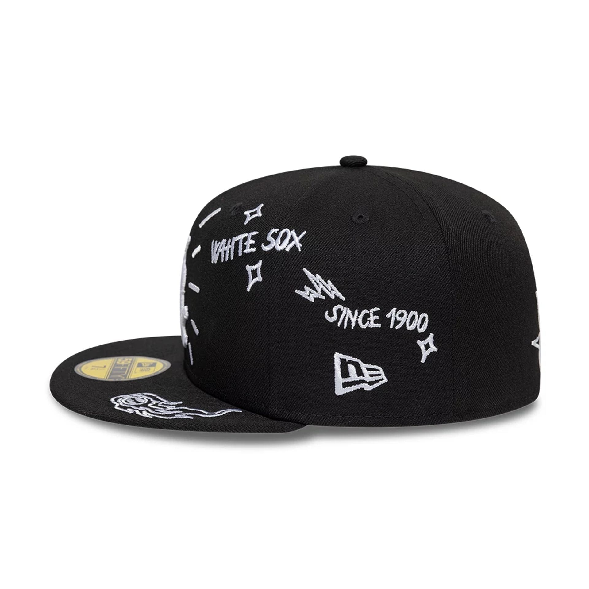 Pictured is this MLB Scribble Chicago White Sox 59FIFTY Fitted cap in black. 6