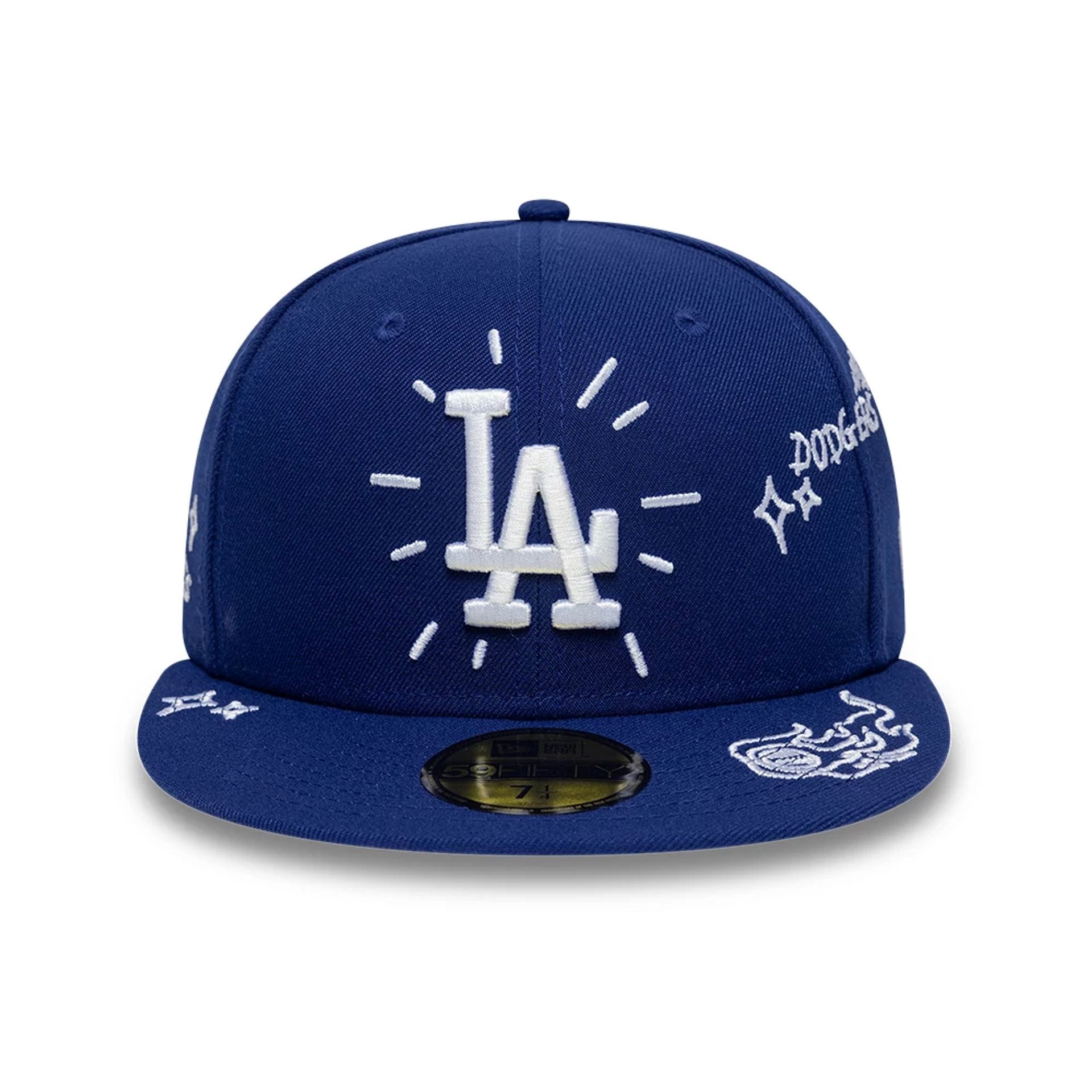Pictured is this MLB Scribble LA Dodgers 59FIFTY Fitted cap in dark blue. 2