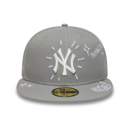 Pictured is this MLB Scribble New York Yankees 59FIFTY Fitted cap in grey. 2