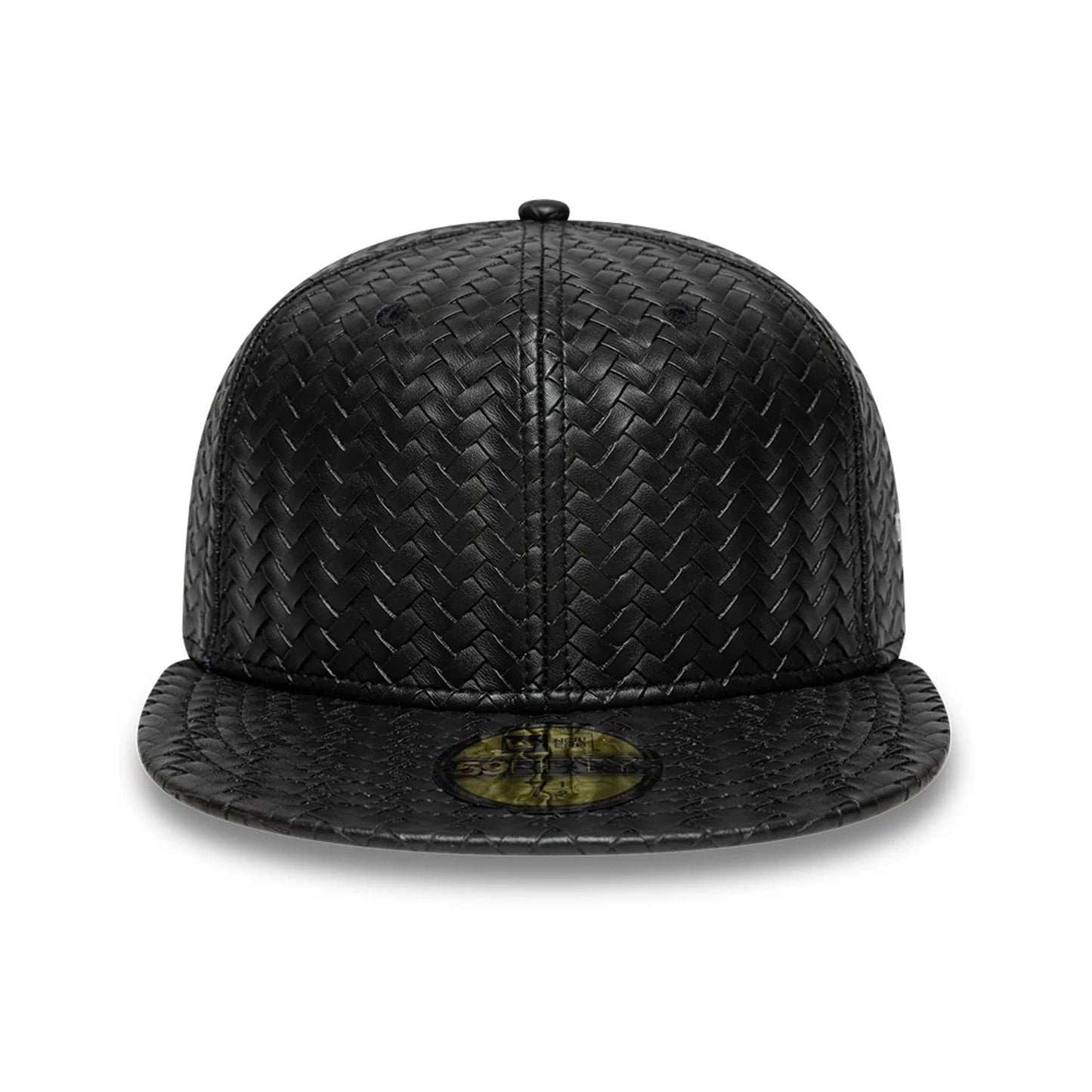 Pictured is this New Era Woven PU 59FIFTY Fitted cap in black. 2
