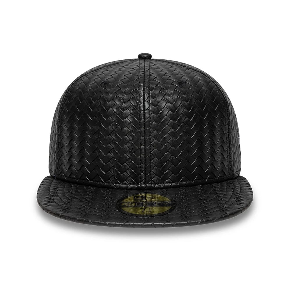Pictured is this New Era Woven PU 59FIFTY Fitted cap in black. 2