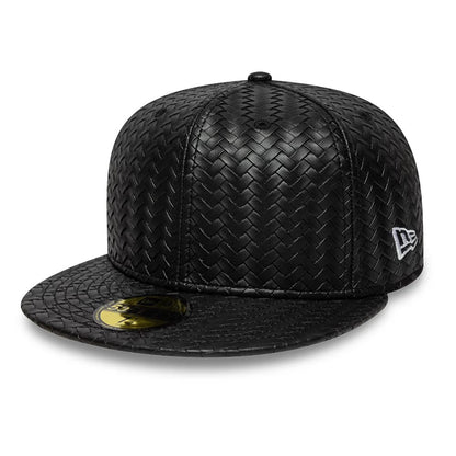 Pictured is this New Era Woven PU 59FIFTY Fitted cap in black. 1