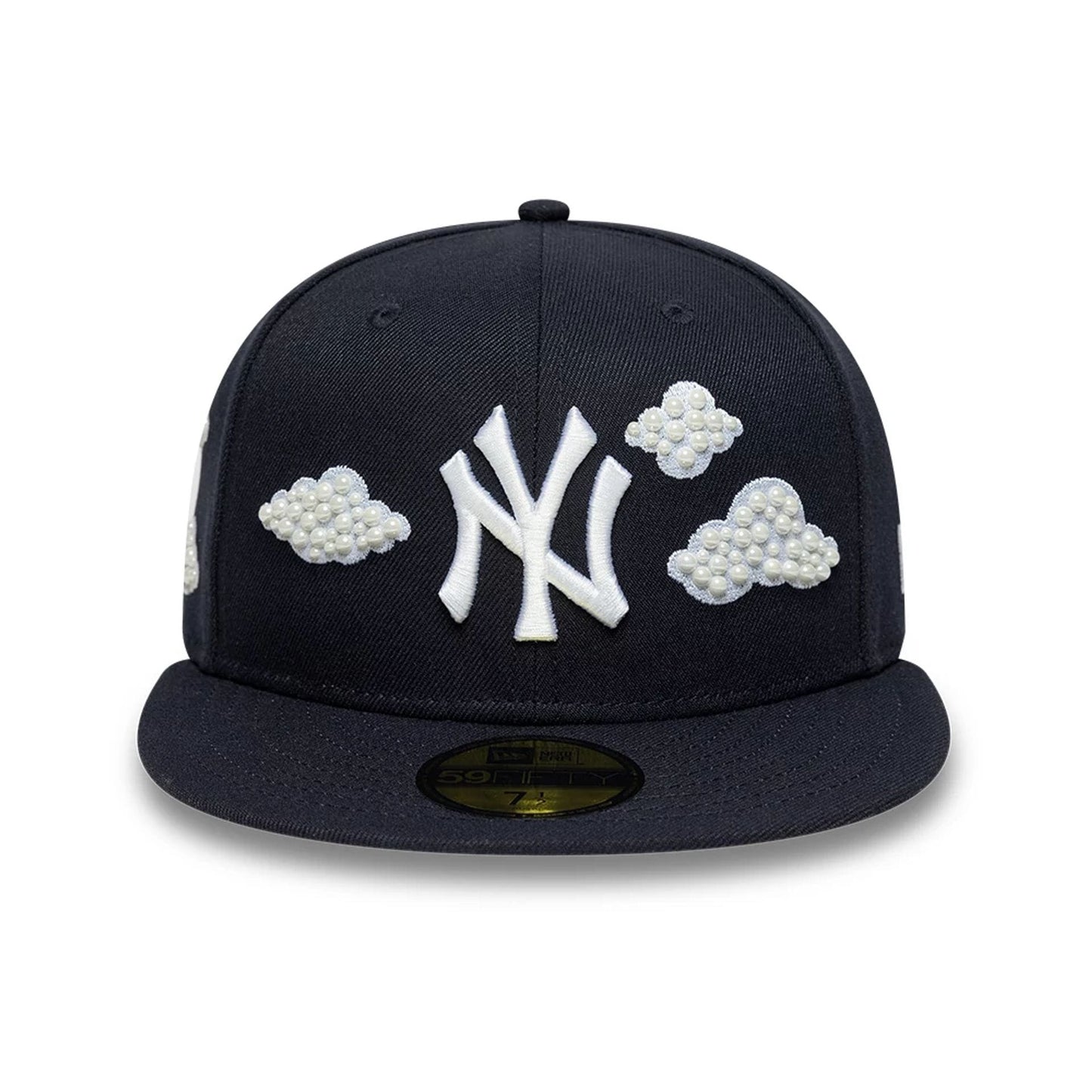 Pictured is this MLB Faux Pearl New York Yankees 59FIFTY Fitted cap in navy. 4