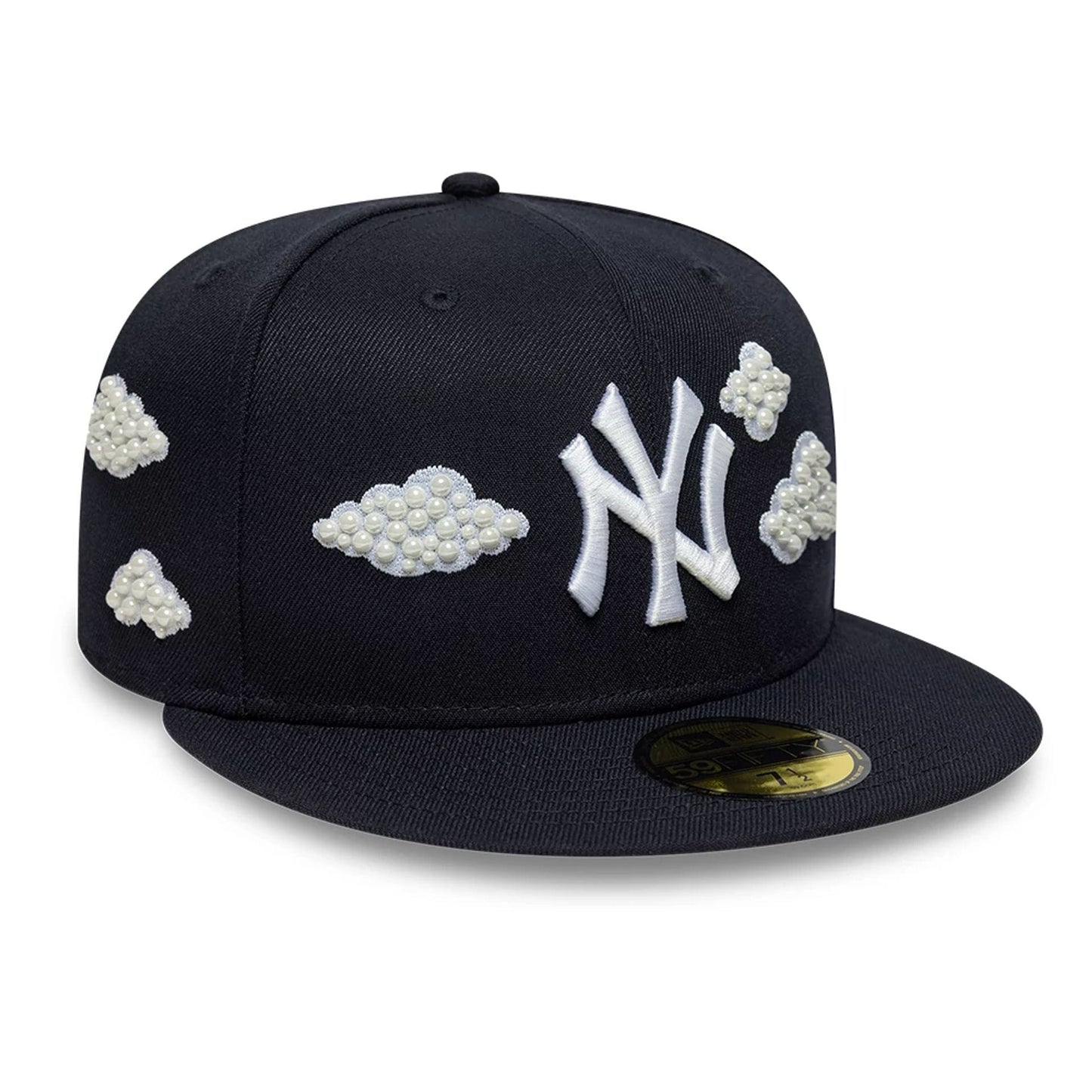 Pictured is this MLB Faux Pearl New York Yankees 59FIFTY Fitted cap in navy. 5