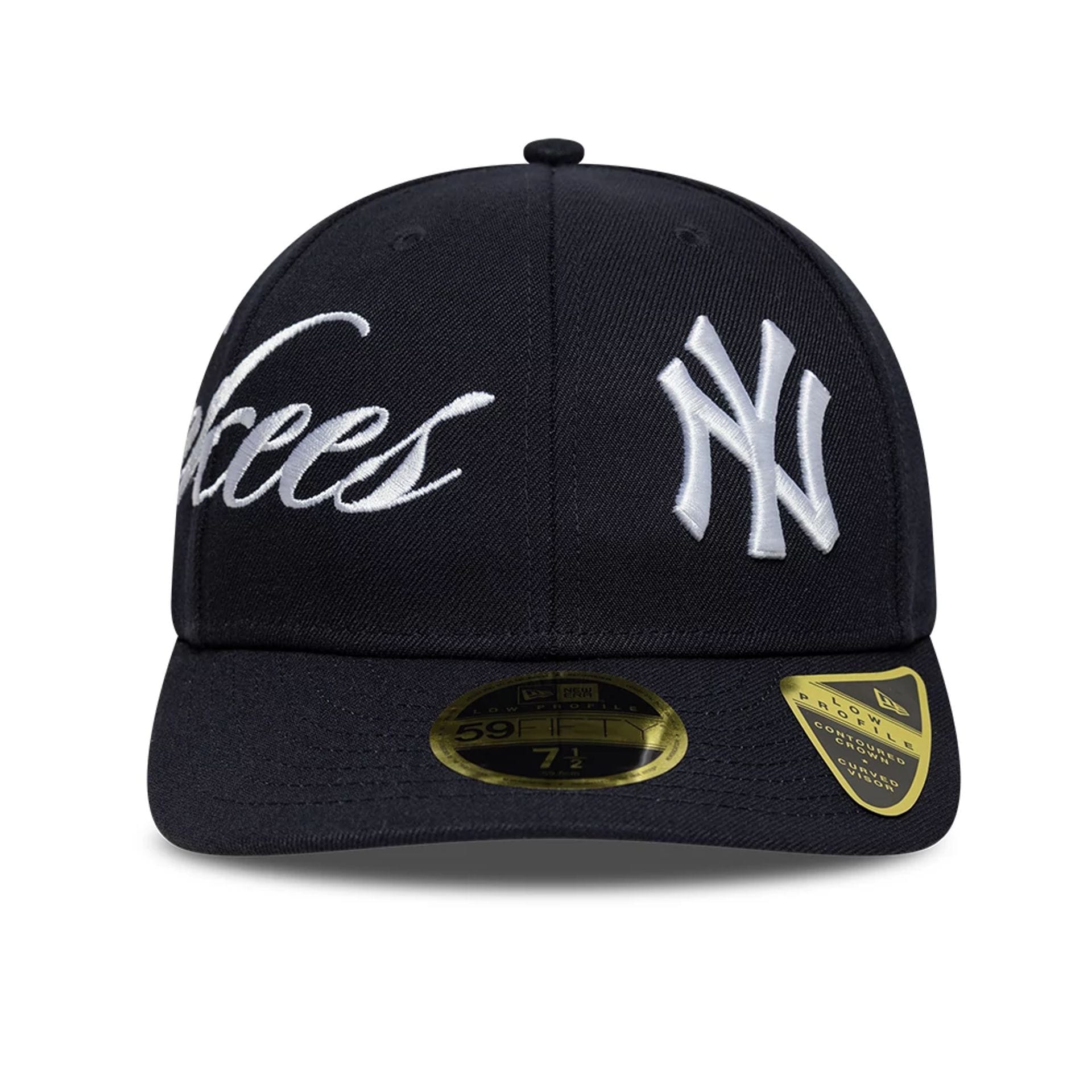 Pictured is this MLB Side Script New York Yankees Low Profile 59FIFTY Fitted cap in navy. 3