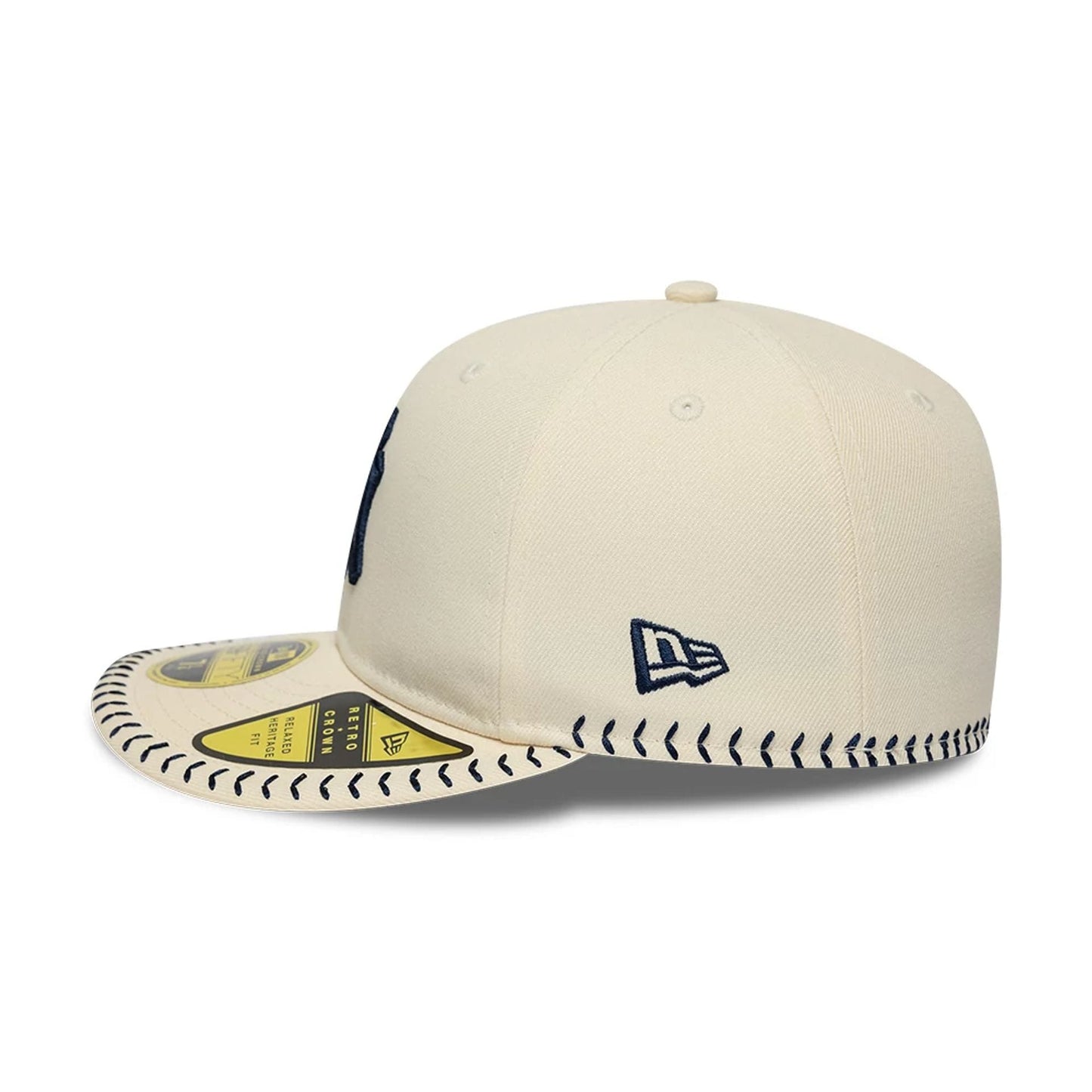 Pictured is this MLB Baseball Stitch New York Yankees Retro Crown 59FIFTY Fitted cap in Cream. 5