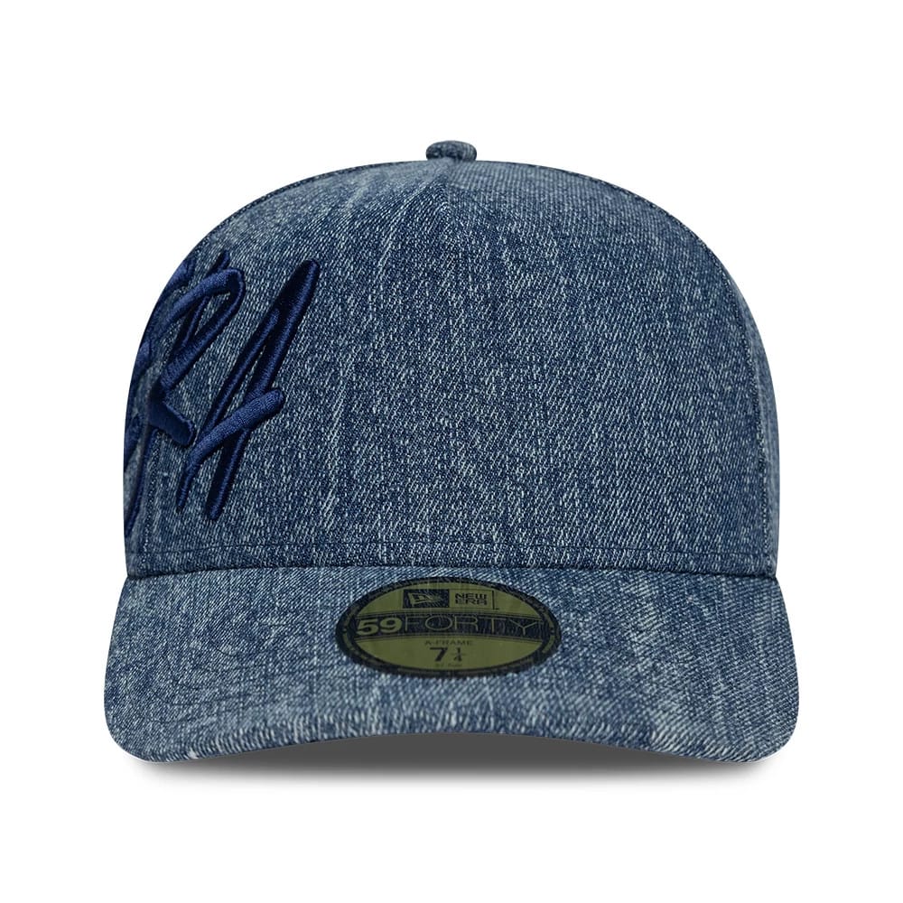 Pictured is this New Era Denim 59FORTY A-Frame Fitted cap in navy. 2