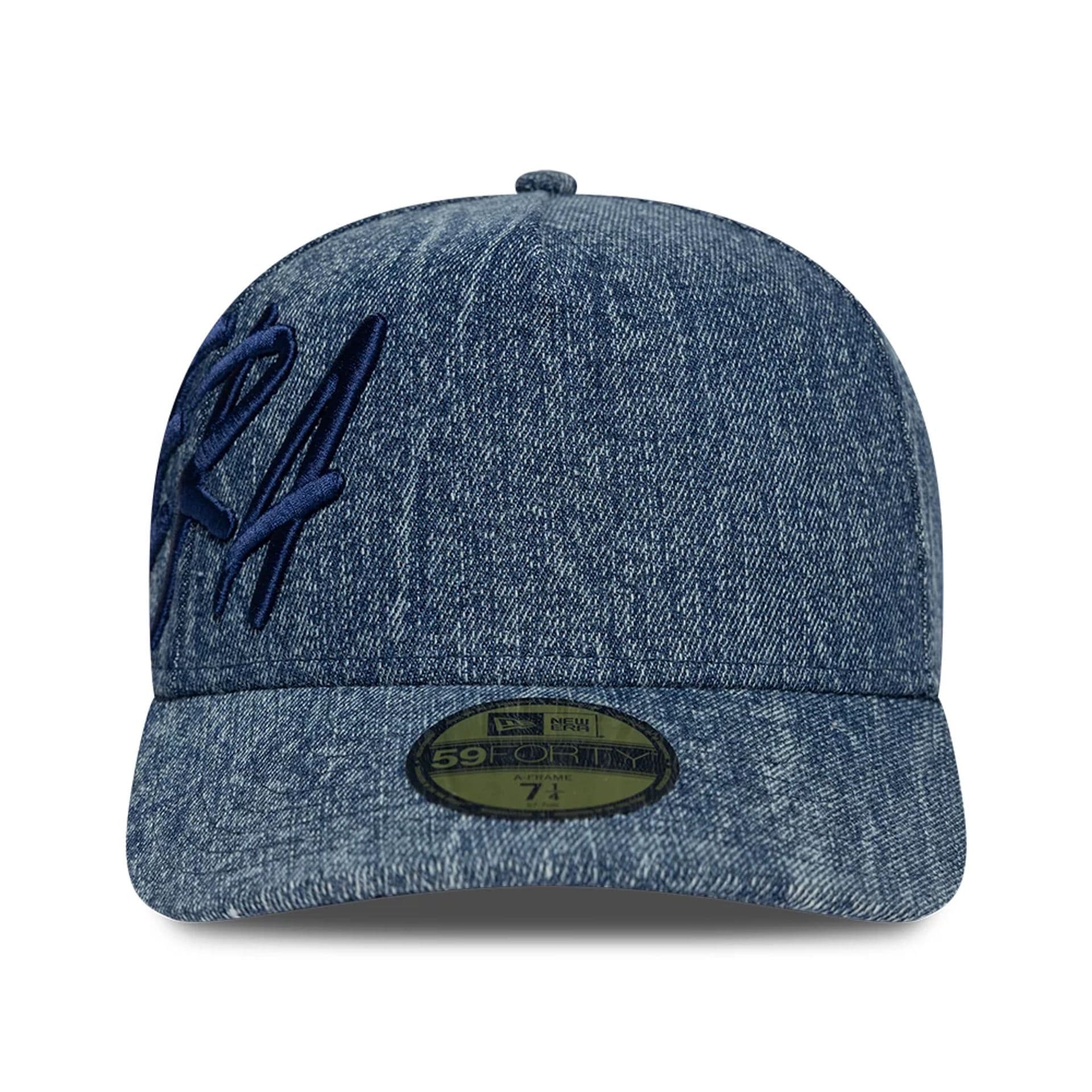 Pictured is this New Era Denim 59FORTY A-Frame Fitted cap in navy. 2