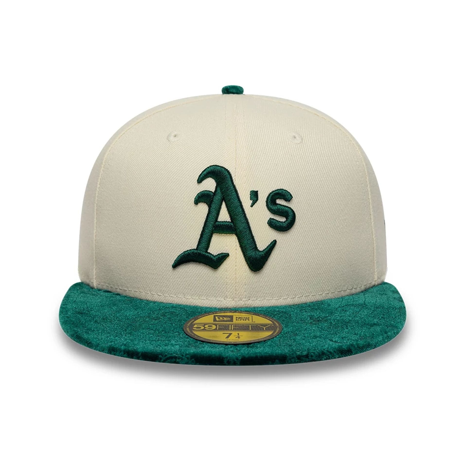 Pictured is this MLB Paisley Visor Athletics 59FIFTY Fitted cap in Cream. 3