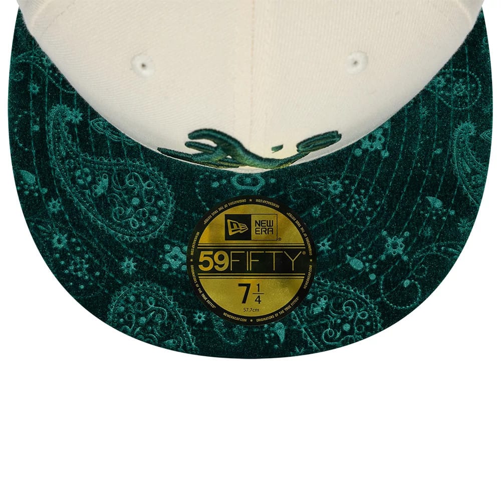Pictured is this MLB Paisley Visor Athletics 59FIFTY Fitted cap in Cream. 2