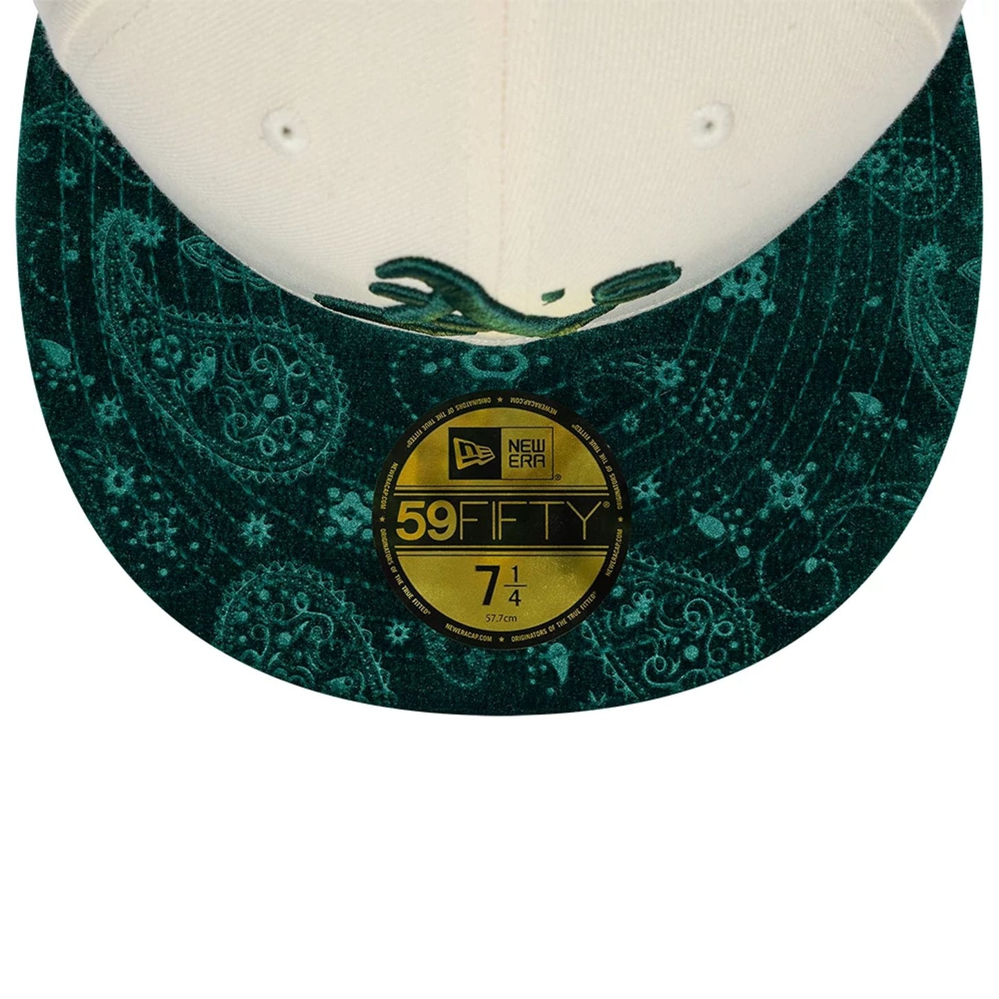 Pictured is this MLB Paisley Visor Athletics 59FIFTY Fitted cap in Cream. 2