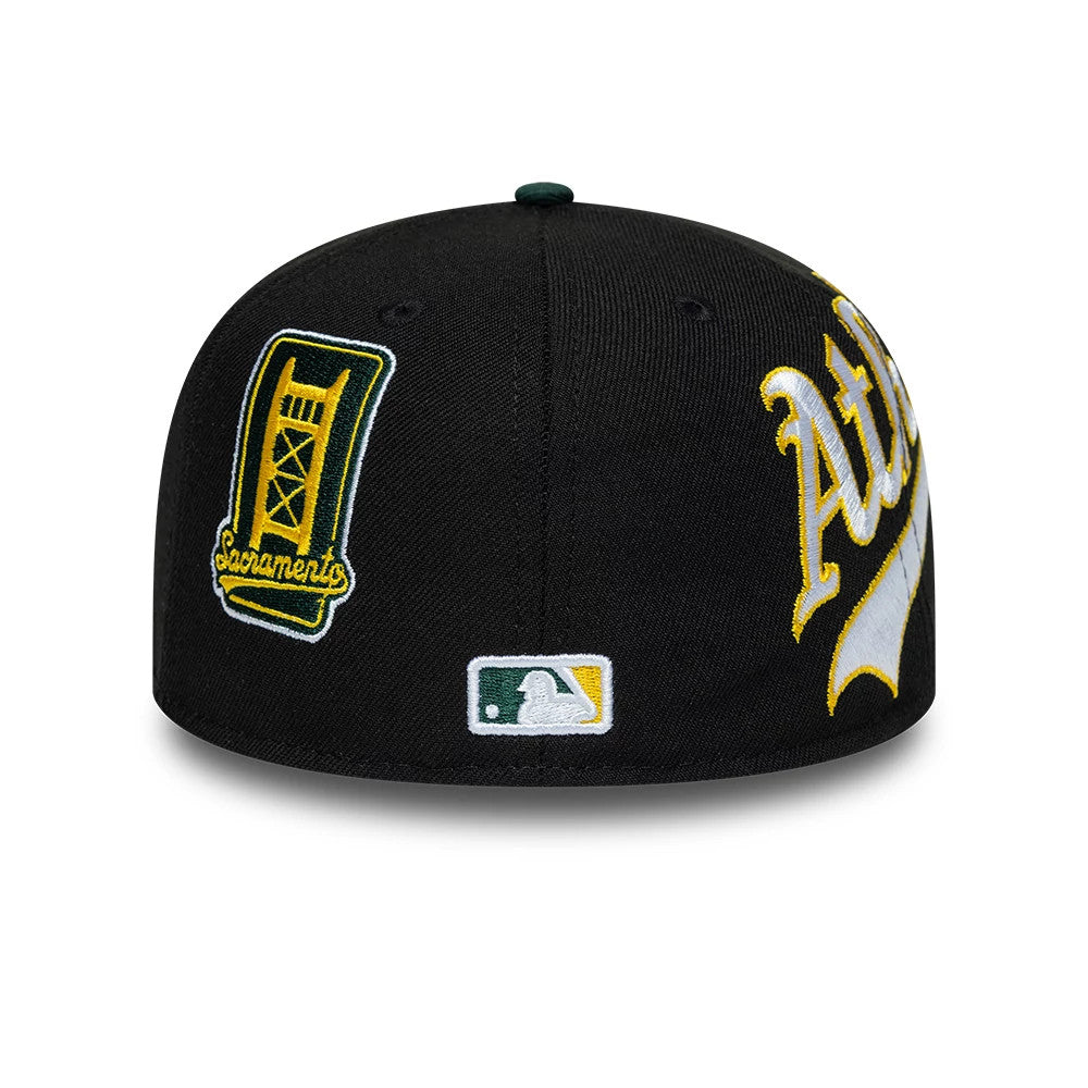 Pictured is this MLB Multi Logo Athletics 59FIFTY Fitted cap in black. 7