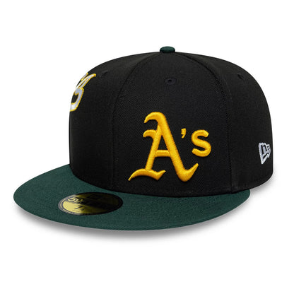 Pictured is this MLB Multi Logo Athletics 59FIFTY Fitted cap in black. 4