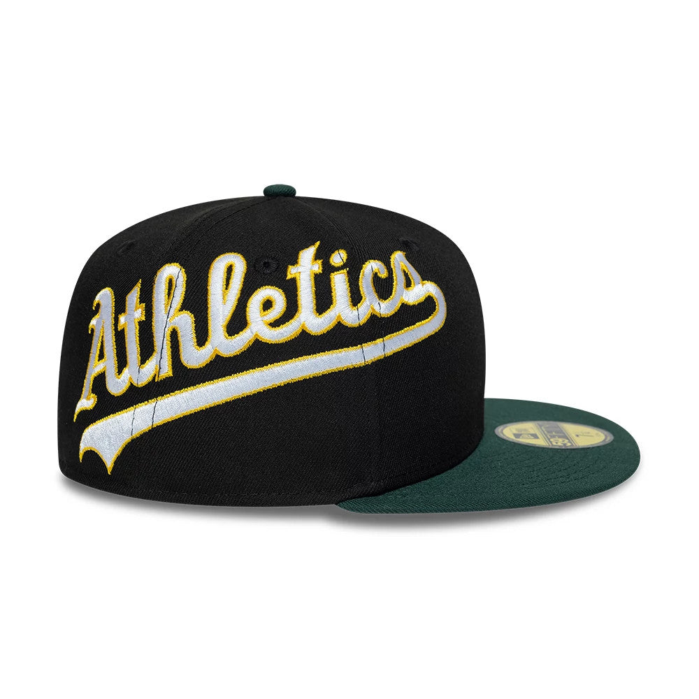 Pictured is this MLB Multi Logo Athletics 59FIFTY Fitted cap in black. 5