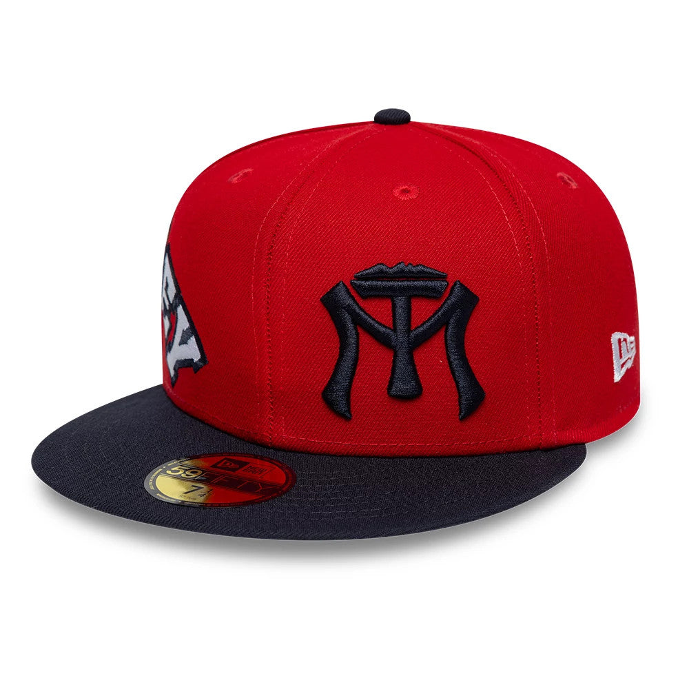 Pictured is this LMB Multi Logo Sultanes De Monterrey 59FIFTY Fitted cap in red. 4