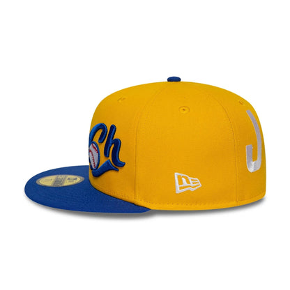 Pictured is this LMB Multi Logo Charros De Jalisco 59FIFTY Fitted cap in gold. 7