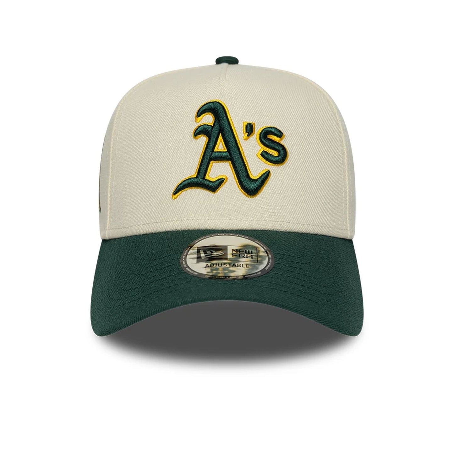 Pictured is this MLB Side Hit Athletics 9FORTY E-Frame cap in Cream. 3