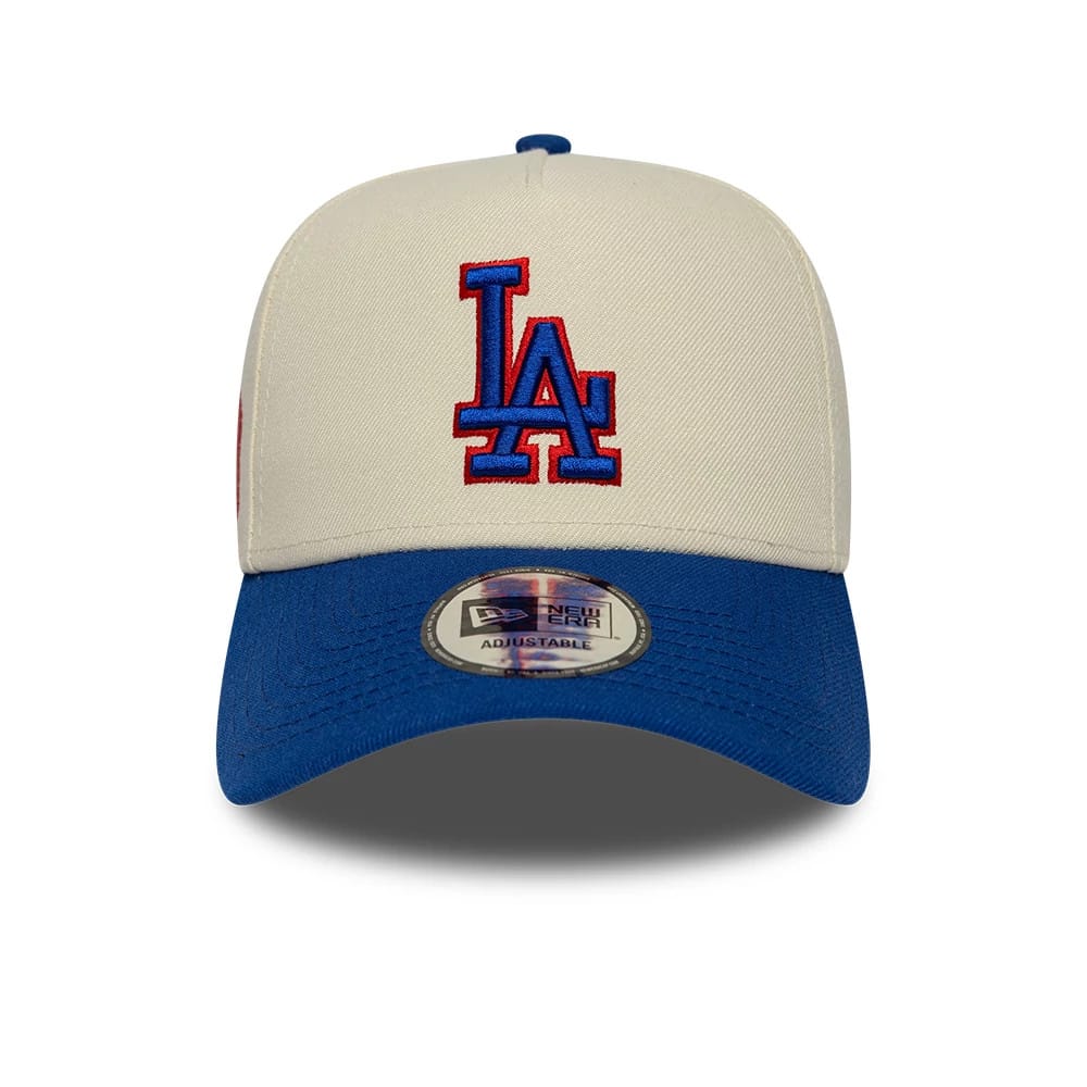 Pictured is this MLB Side Hit LA Dodgers 9FORTY E-Frame cap in Cream. 3