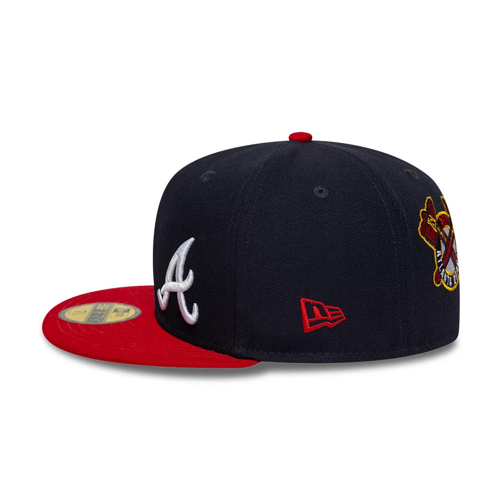 Pictured is this MLB Multi Logo Atlanta Braves 59FIFTY Fitted cap in navy. 7
