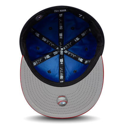 Pictured is this MLB Multi Logo Atlanta Braves 59FIFTY Fitted cap in navy. 2
