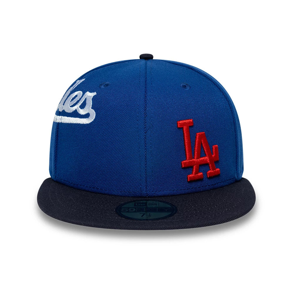 Pictured is this MLB Multi Logo LA Dodgers 59FIFTY Fitted cap in blue. 3