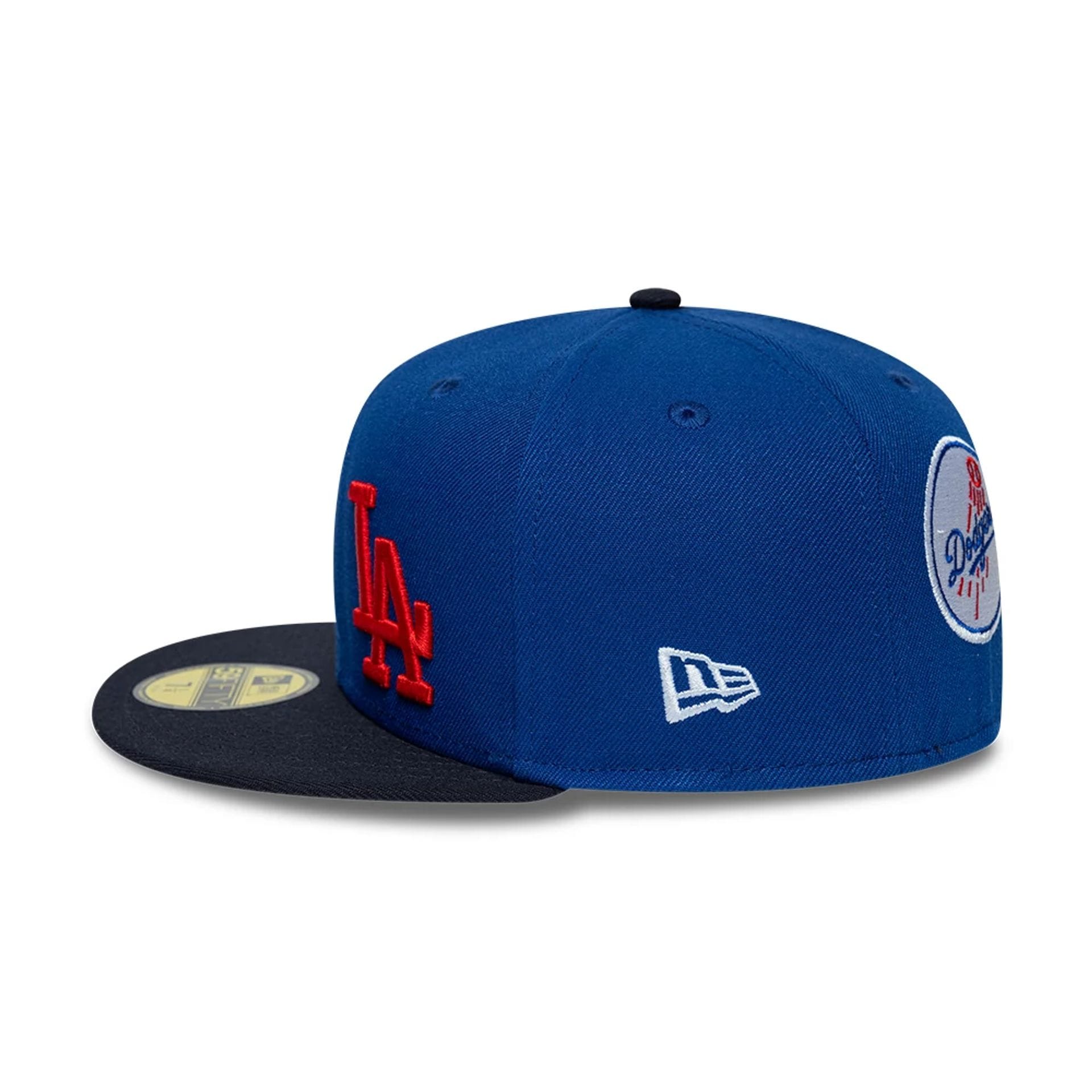 Pictured is this MLB Multi Logo LA Dodgers 59FIFTY Fitted cap in blue. 6