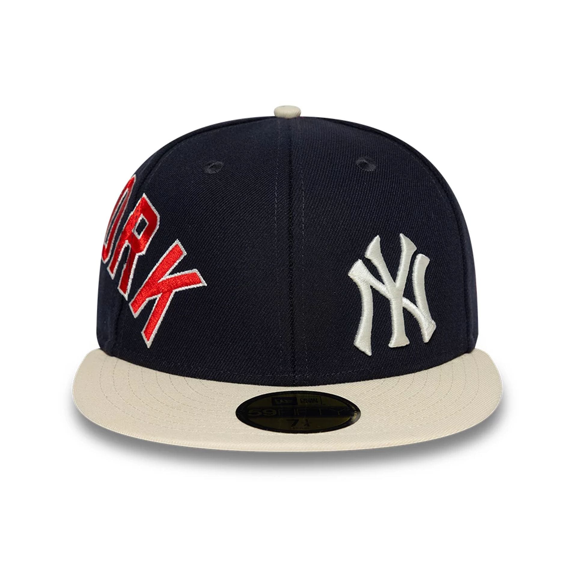 Pictured is this MLB Multi Logo New York Yankees 59FIFTY Fitted cap in navy. 4
