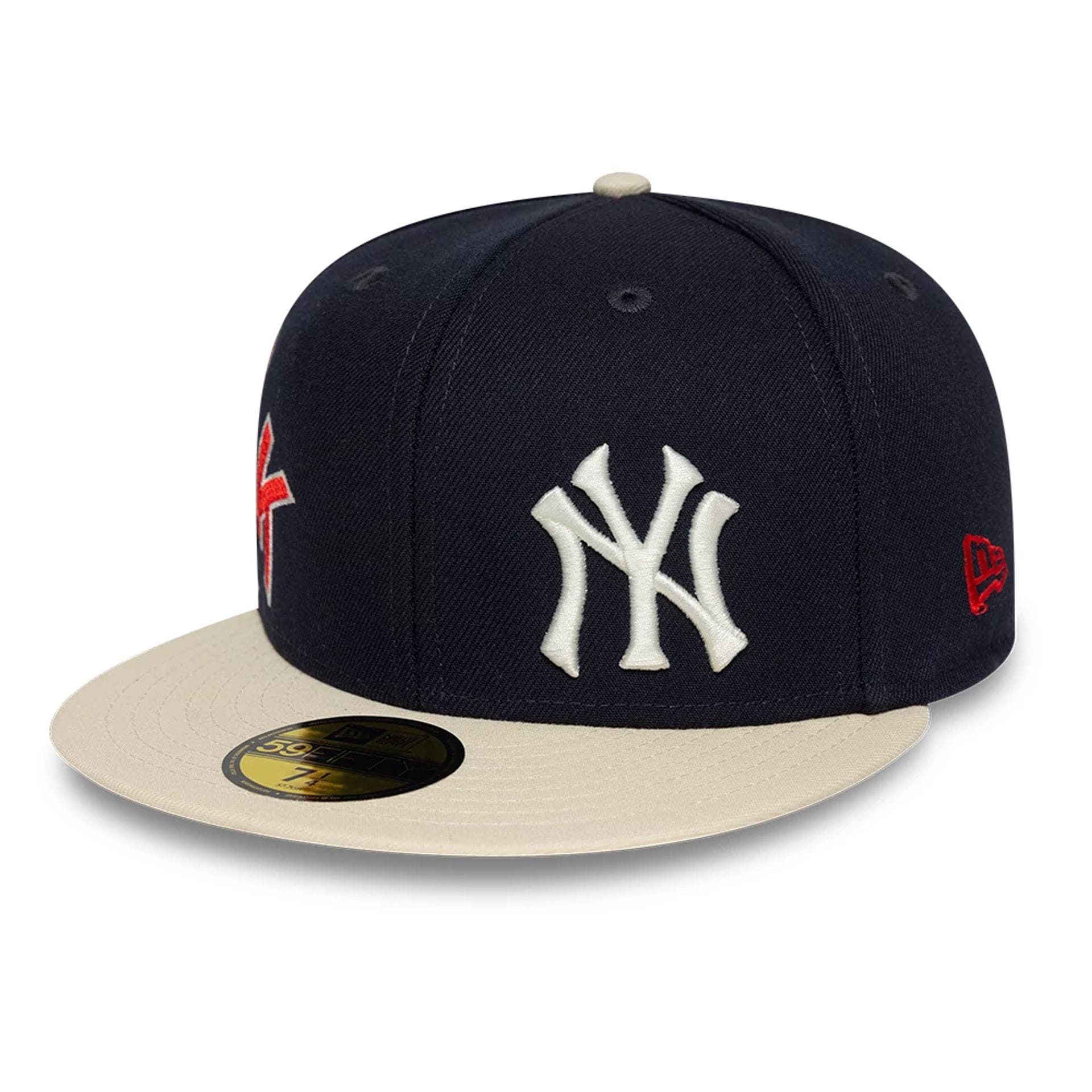 Pictured is this MLB Multi Logo New York Yankees 59FIFTY Fitted cap in navy. 1