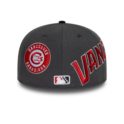 Pictured is this MiLB Multi Logo Vancouver Canadians 59FIFTY Fitted cap in charcoal. 4