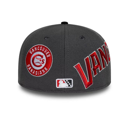 Pictured is this MiLB Multi Logo Vancouver Canadians 59FIFTY Fitted cap in charcoal. 4