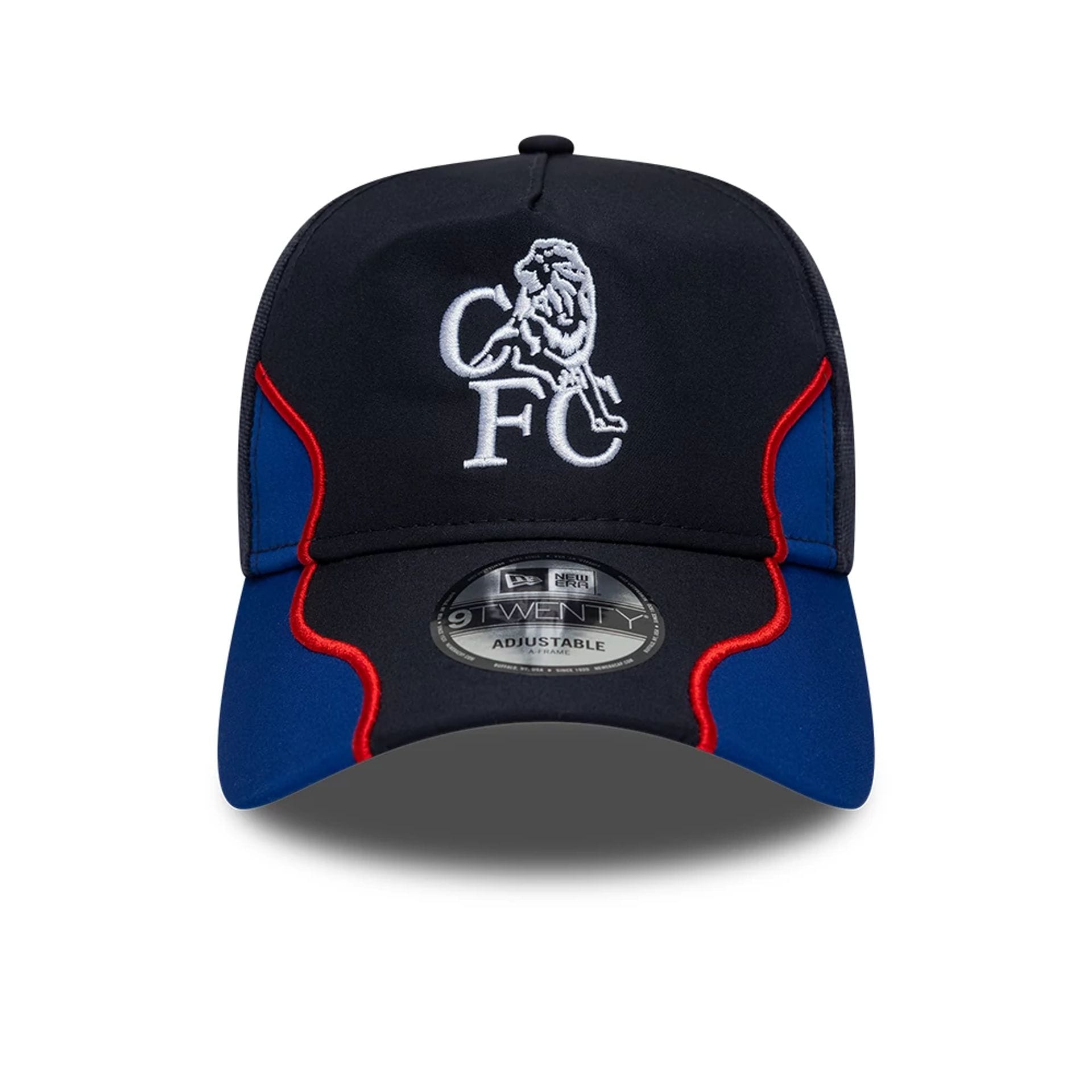 Pictured is this Retro Goal Keeper Chelsea FC Lion Crest 9TWENTY A-Frame cap in navy. 2