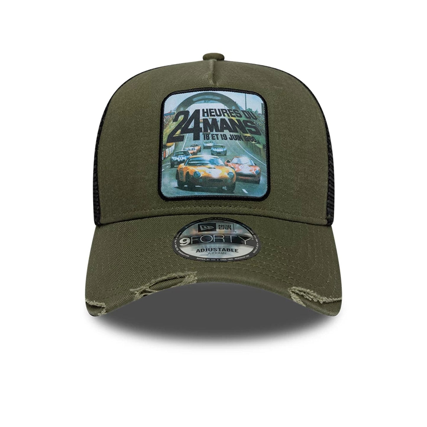 Pictured is this Washed Graphic 24HR Le Mans 9FORTY A-Frame Trucker cap in green. 2