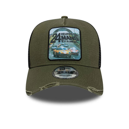 Pictured is this Washed Graphic 24HR Le Mans 9FORTY A-Frame Trucker cap in green. 2