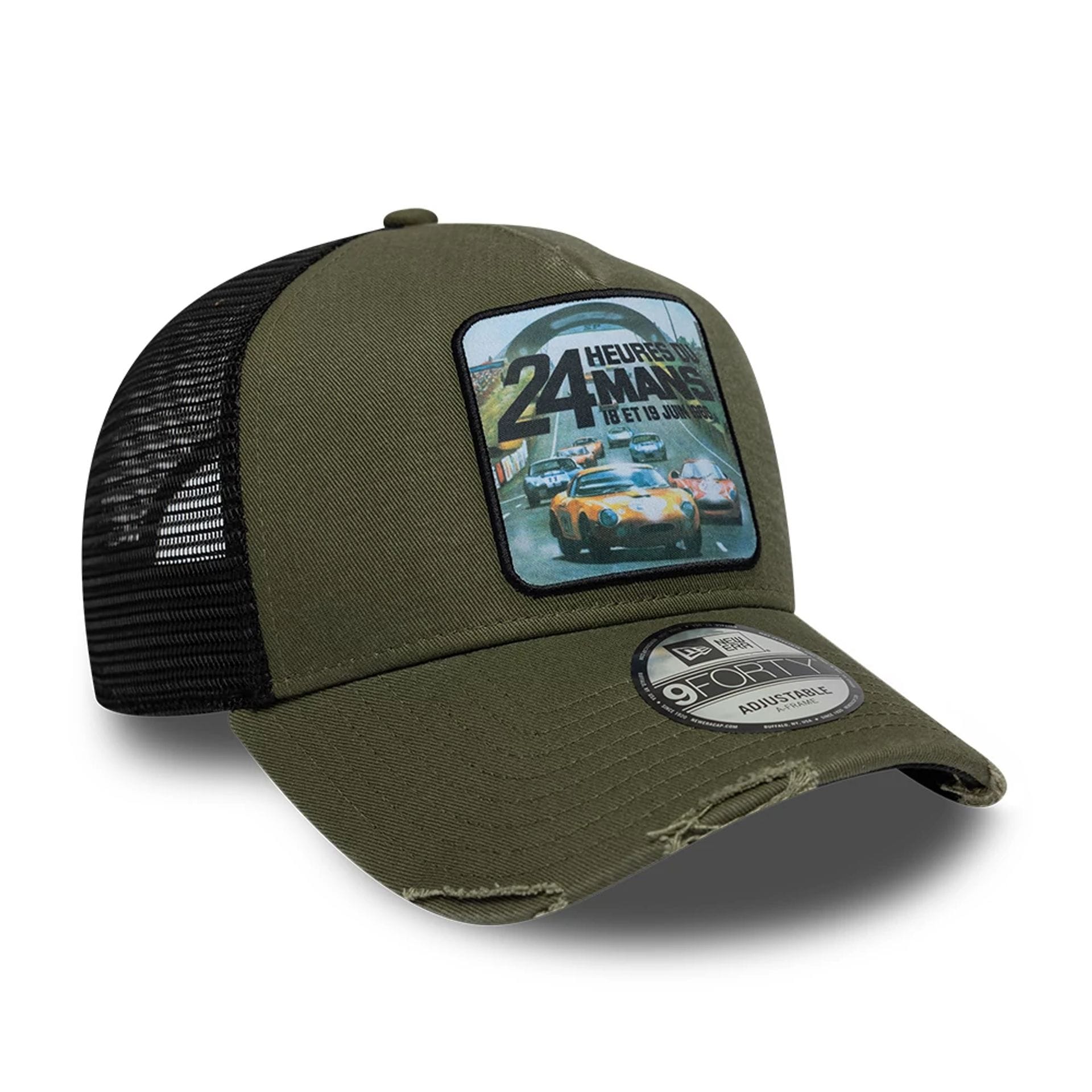 Pictured is this Washed Graphic 24HR Le Mans 9FORTY A-Frame Trucker cap in green. 3