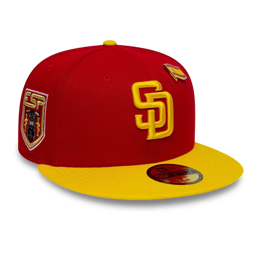 Pictured is this MLB Sister Cities San Diego Padres 59FIFTY Fitted cap in Red. 1