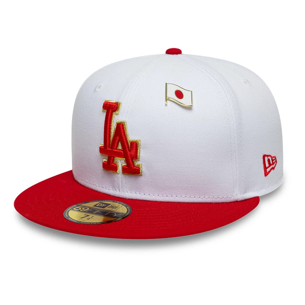 Pictured is this MLB Sister Cities LA Dodgers 59FIFTY Fitted cap in white & red. 4