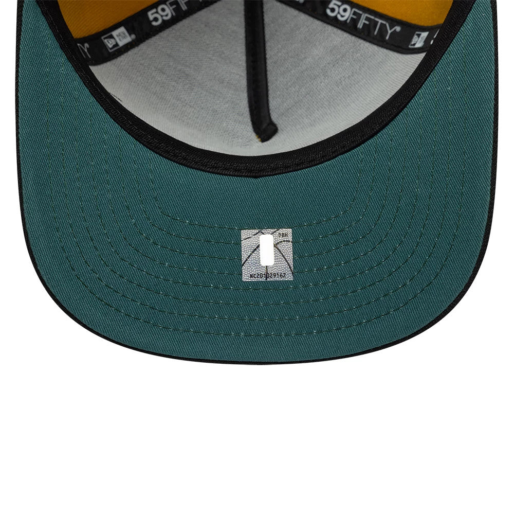 Pictured is this NBA Boston Celtics 59FIFTY A-Frame Fitted cap in gold. 2