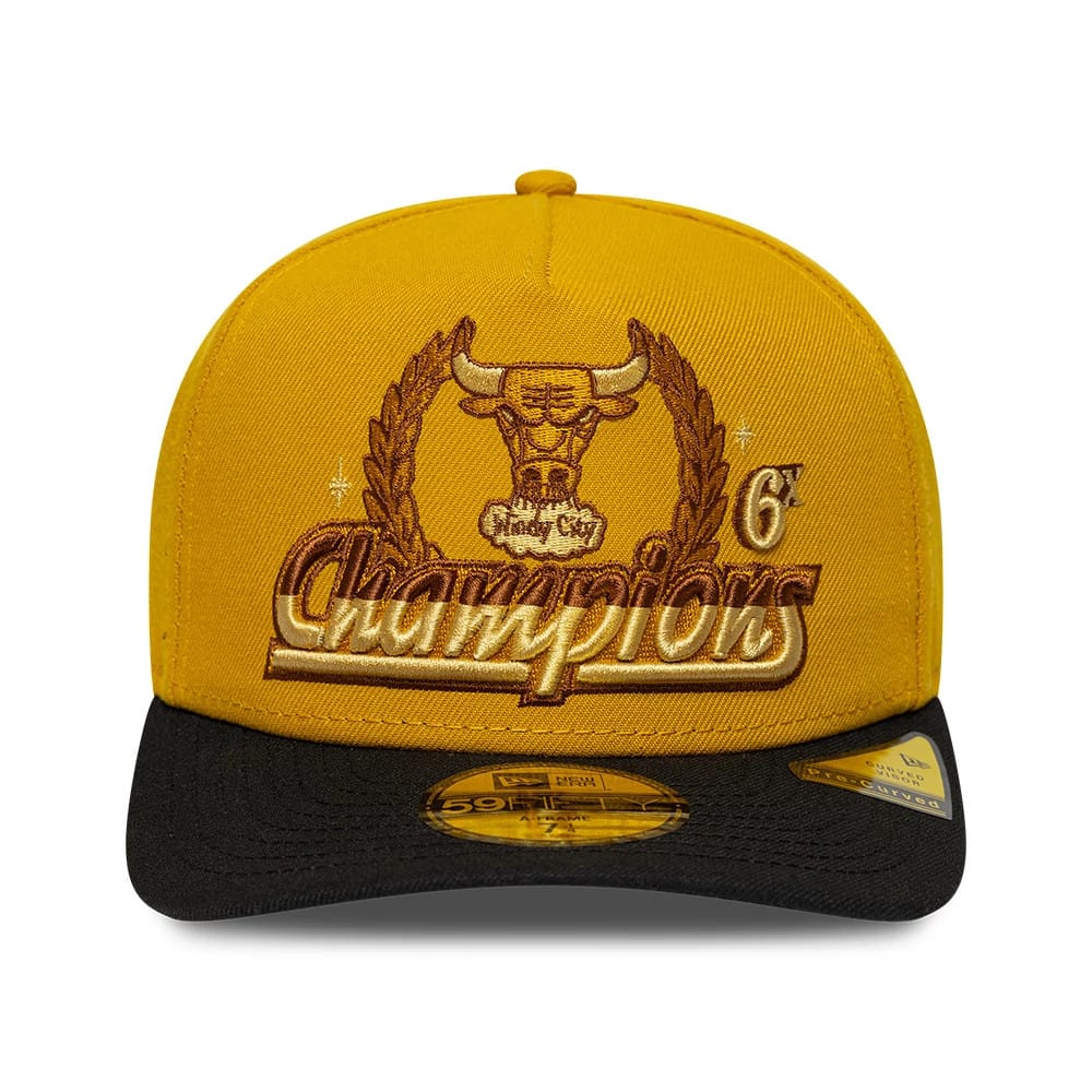 Pictured is this NBA Chicago Bulls 59FIFTY A-Frame Fitted cap in gold. 3