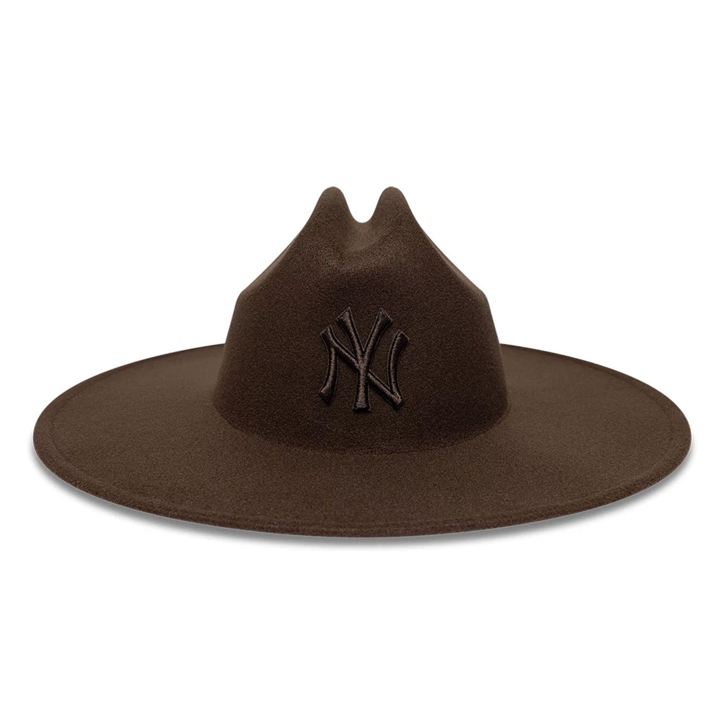 Pictured is this MLB New York Yankees Wide Brim Fedora cap in dark brown. 2